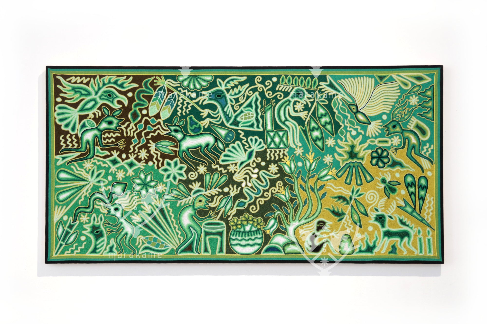 Nierika de Estambre Cuadro Huichol - Tamatsi Kauyumarie - 120 x 60 cm.