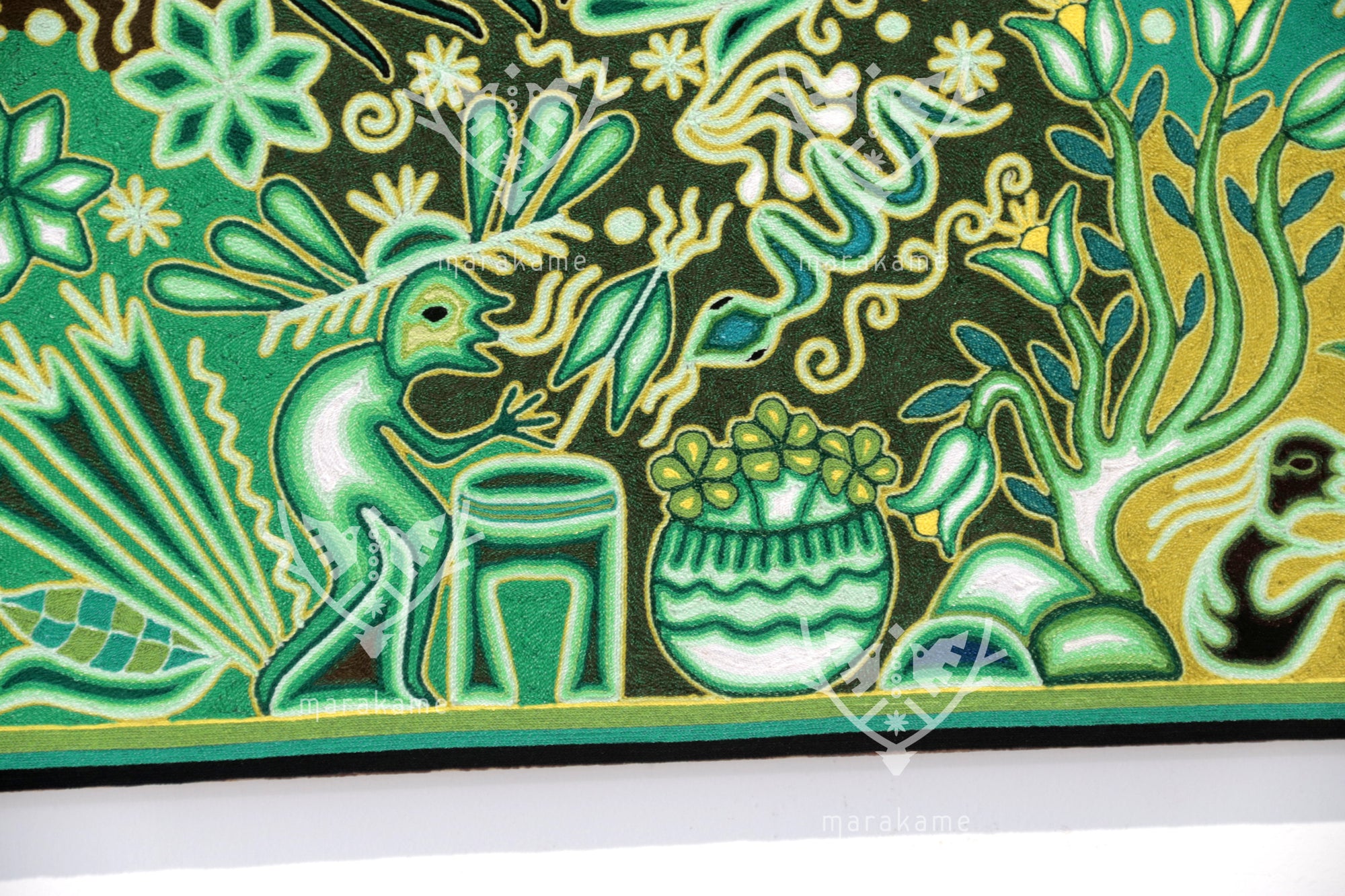 Nierika de Estambre Cuadro Huichol - Tamatsi Kauyumarie - 120 x 60 cm.
