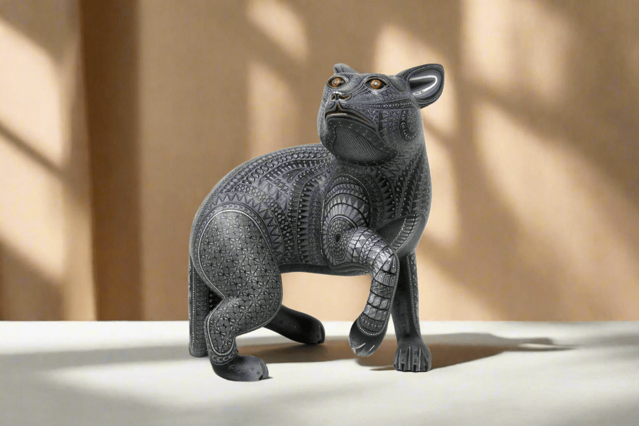 Alebrije Black Dog-Bekw'Nazahui-Huichol Art-Marakame
