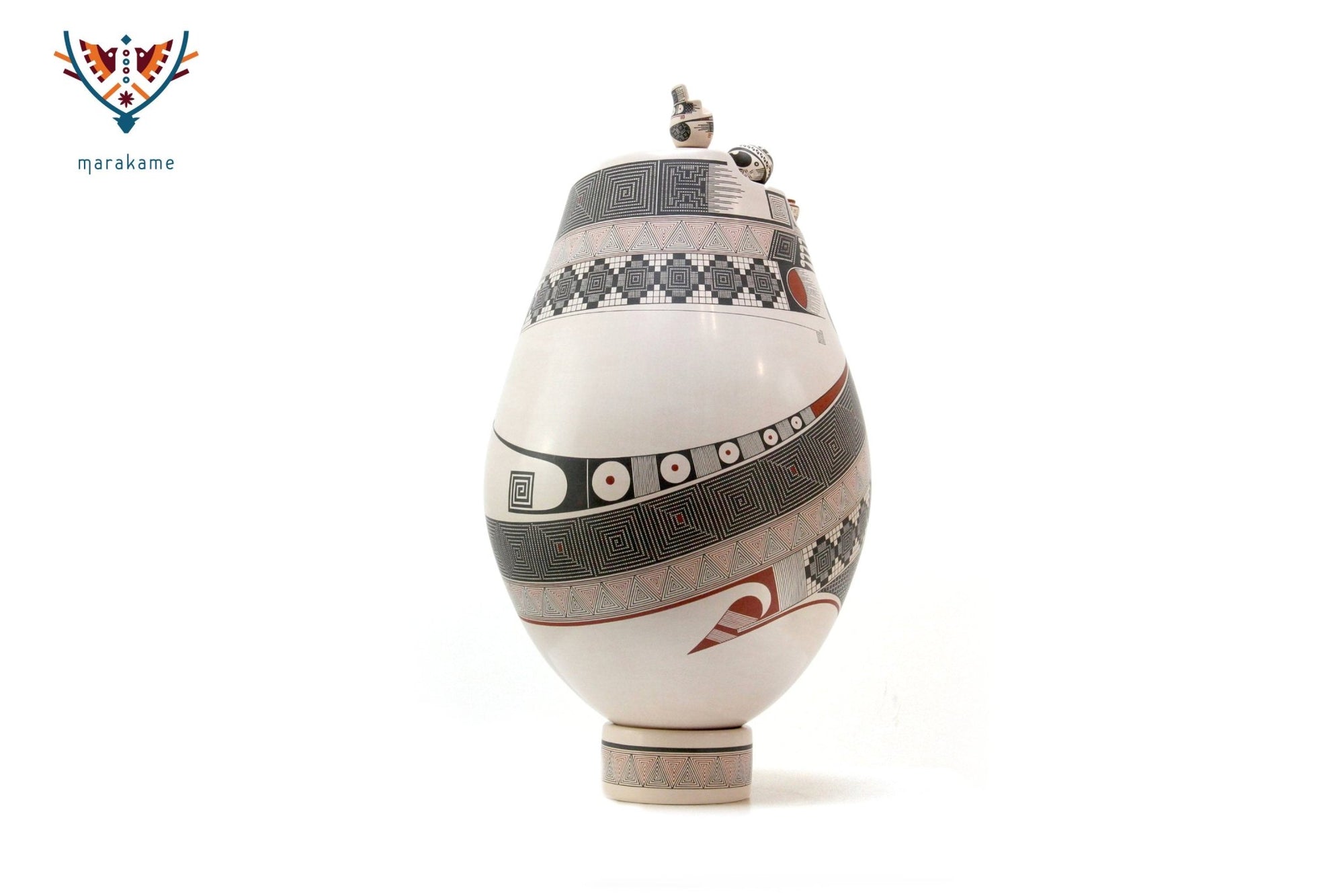 Ceramica Mata Ortiz - Ceramica con miniature - Arte Huichol - Marakame