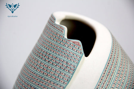 Cerámica de Mata Ortiz - Pieza turquesa mediana - Arte Huichol - Marakame