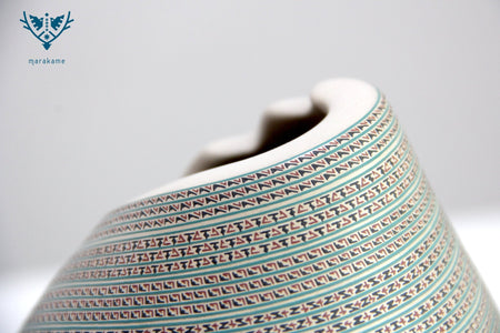 Cerámica de Mata Ortiz - Pieza turquesa mediana - Arte Huichol - Marakame