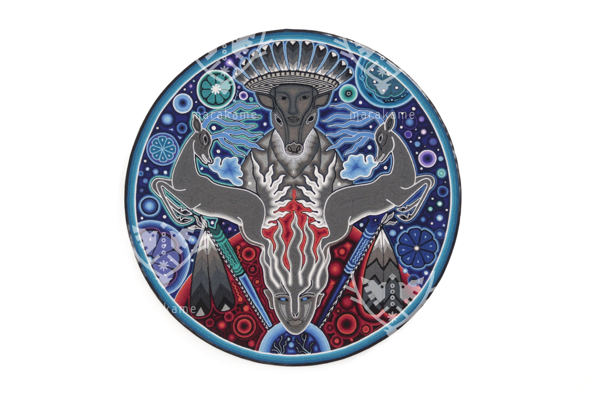 Nierika de Estambre fino Circulo Huichol - Maxakwaxi – El Ancestro Hombre Venado - 60 cm.