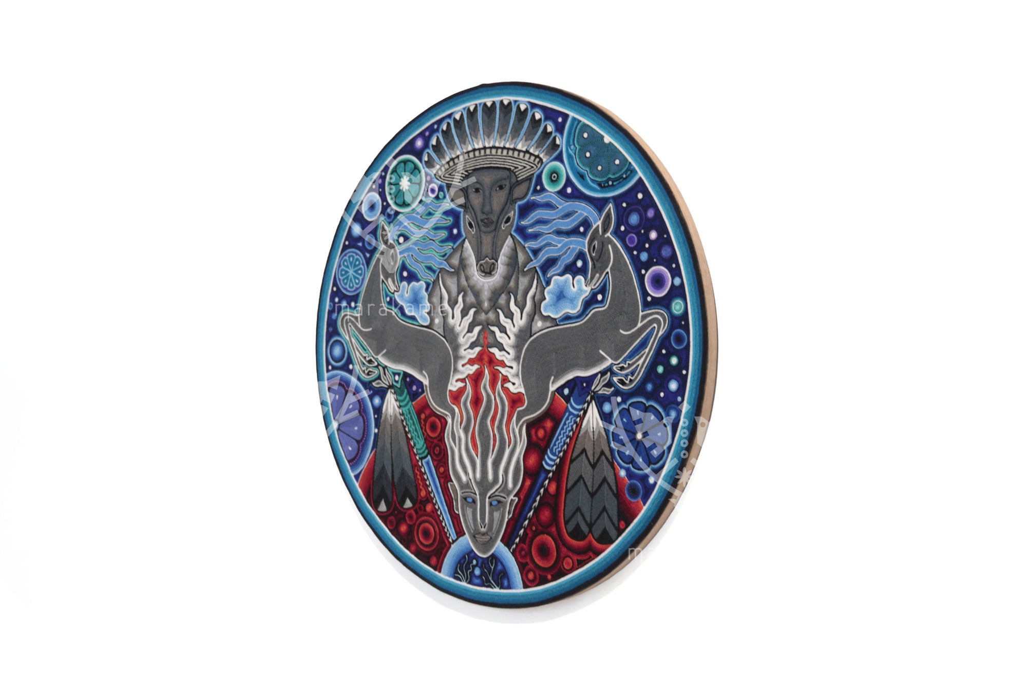 Nierika de Estambre fino Circulo Huichol - Maxakwaxi – El Ancestro Hombre Venado - 60 cm.