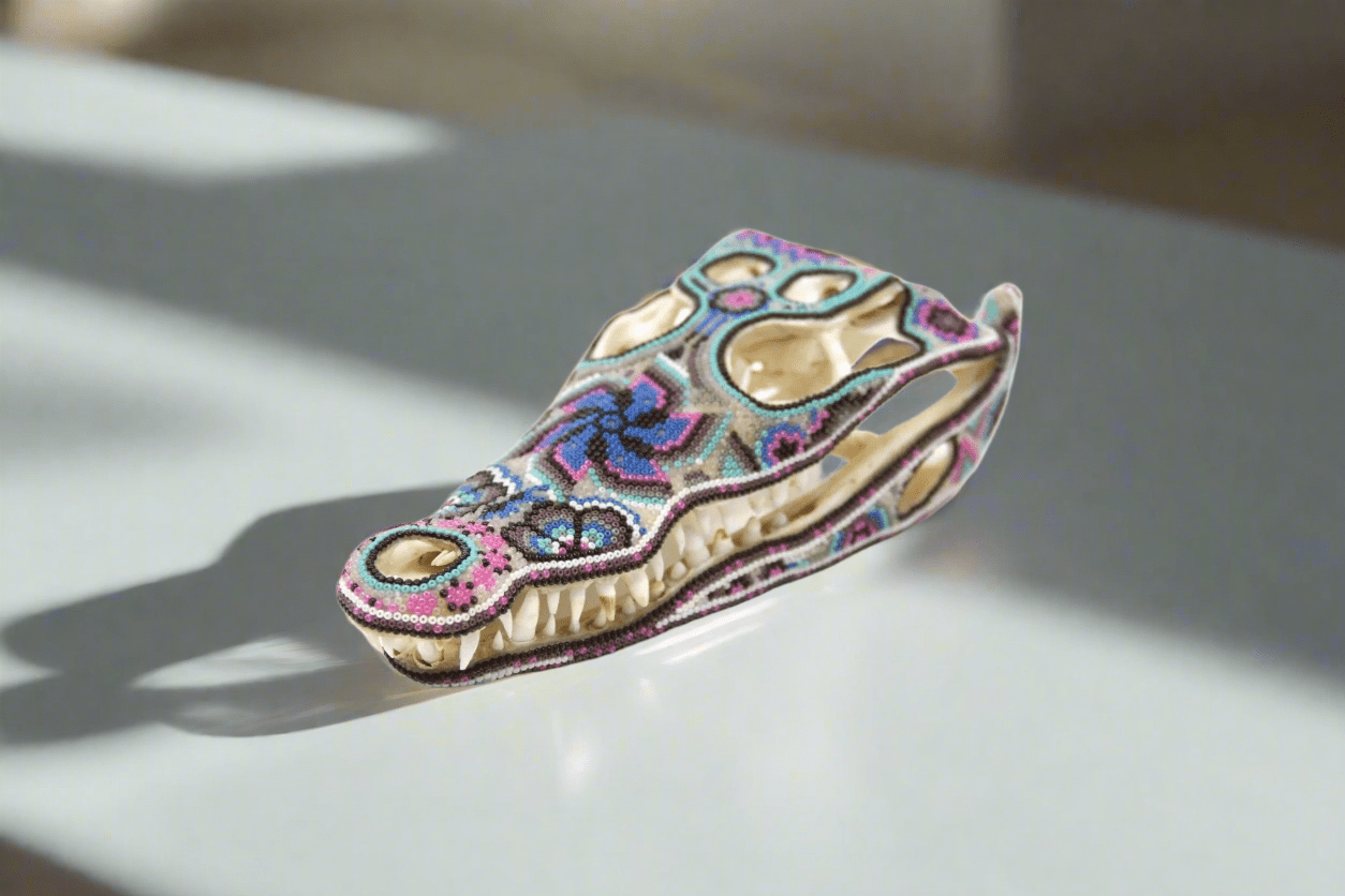Cráneo de cocodrilo - Yutsi tutuya II - Arte Huichol - Marakame