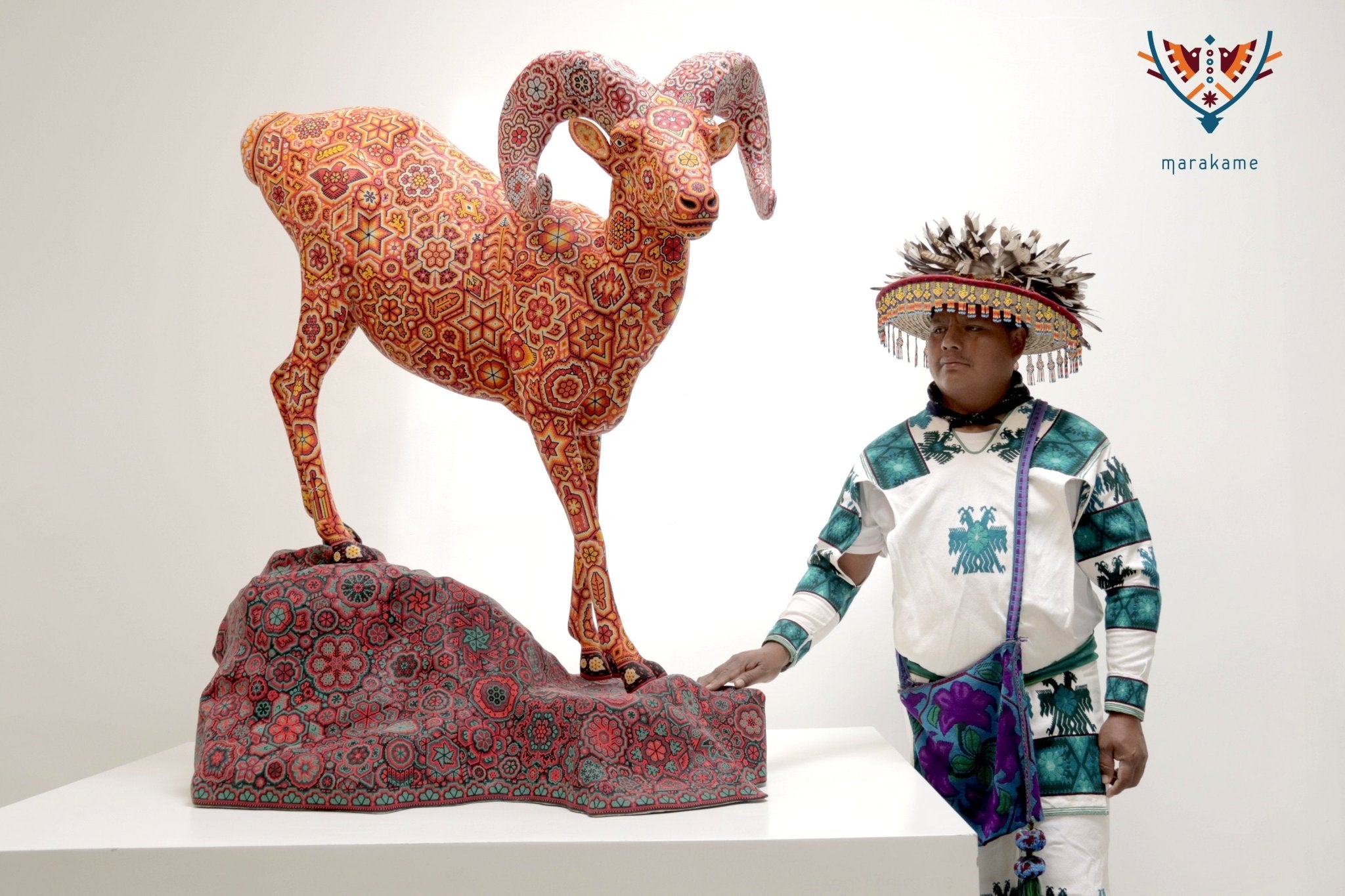 Escultura - Kaka+yari +wiyame - Guardián de la montaña - Borrego Cimarrón Wixárika - Arte Marakame