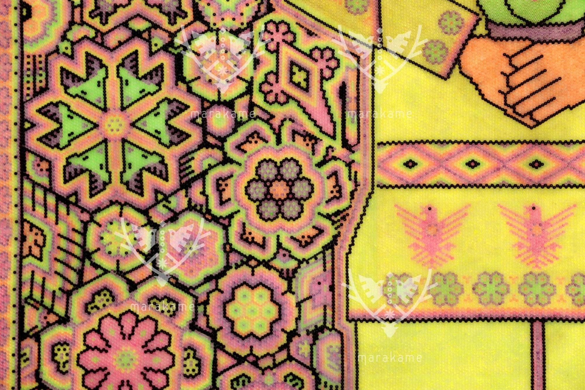 Nierika de Chaquira Círculo Huichol - Mara'akame Neón - 122 x 71.5 cm. - Arte Huichol - Marakame