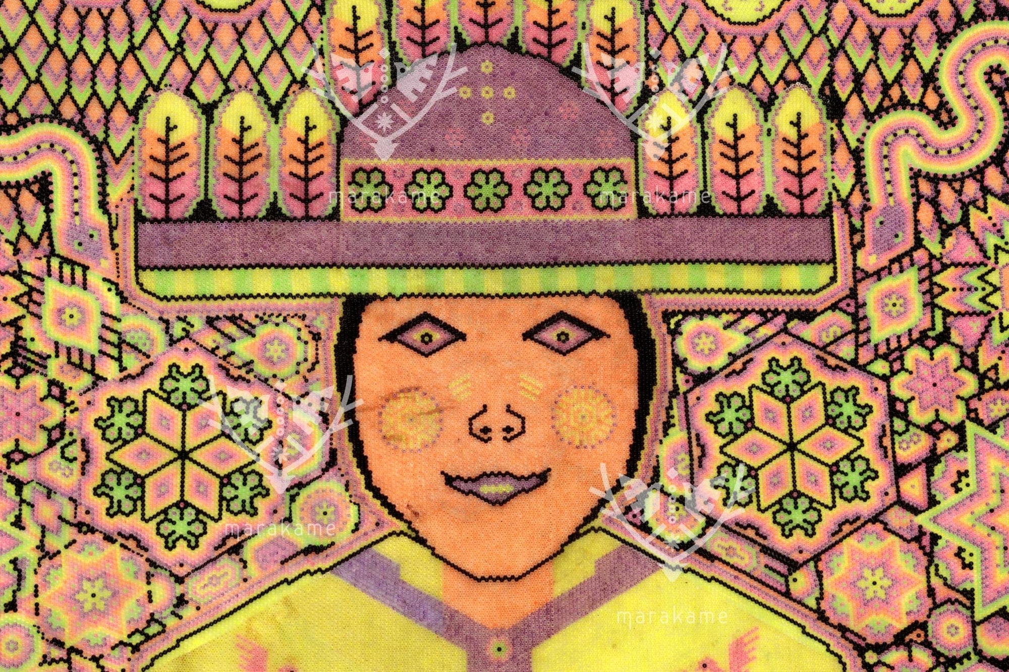 Nierika de Chaquira Círculo Huichol - Mara'akame Neón - 122 x 71.5 cm. - Arte Huichol - Marakame