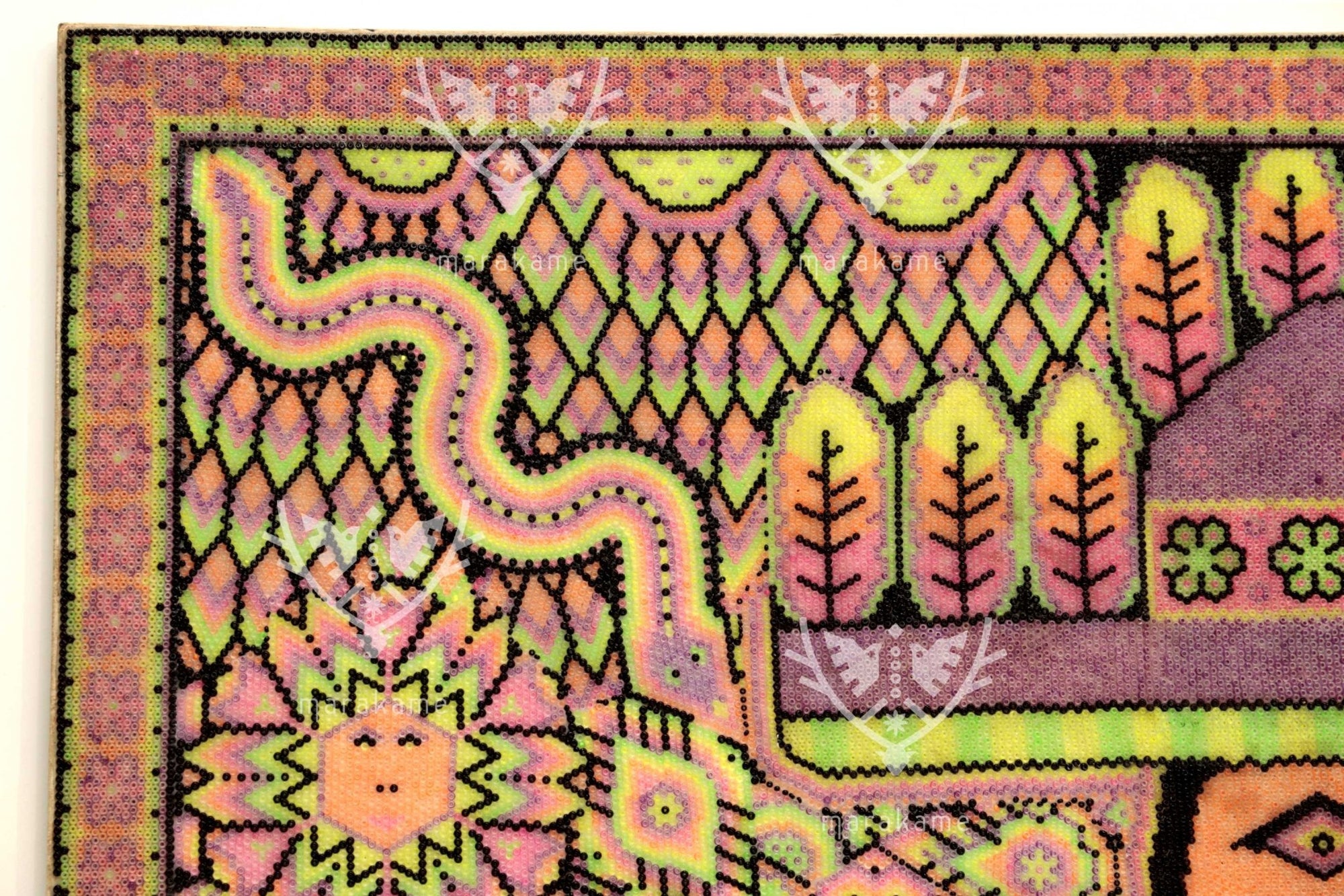 Nierika de Chaquira Círculo Huichol - Mara'akame Neón - 122 x 71.5 cm. - Arte Huichol - Marakame