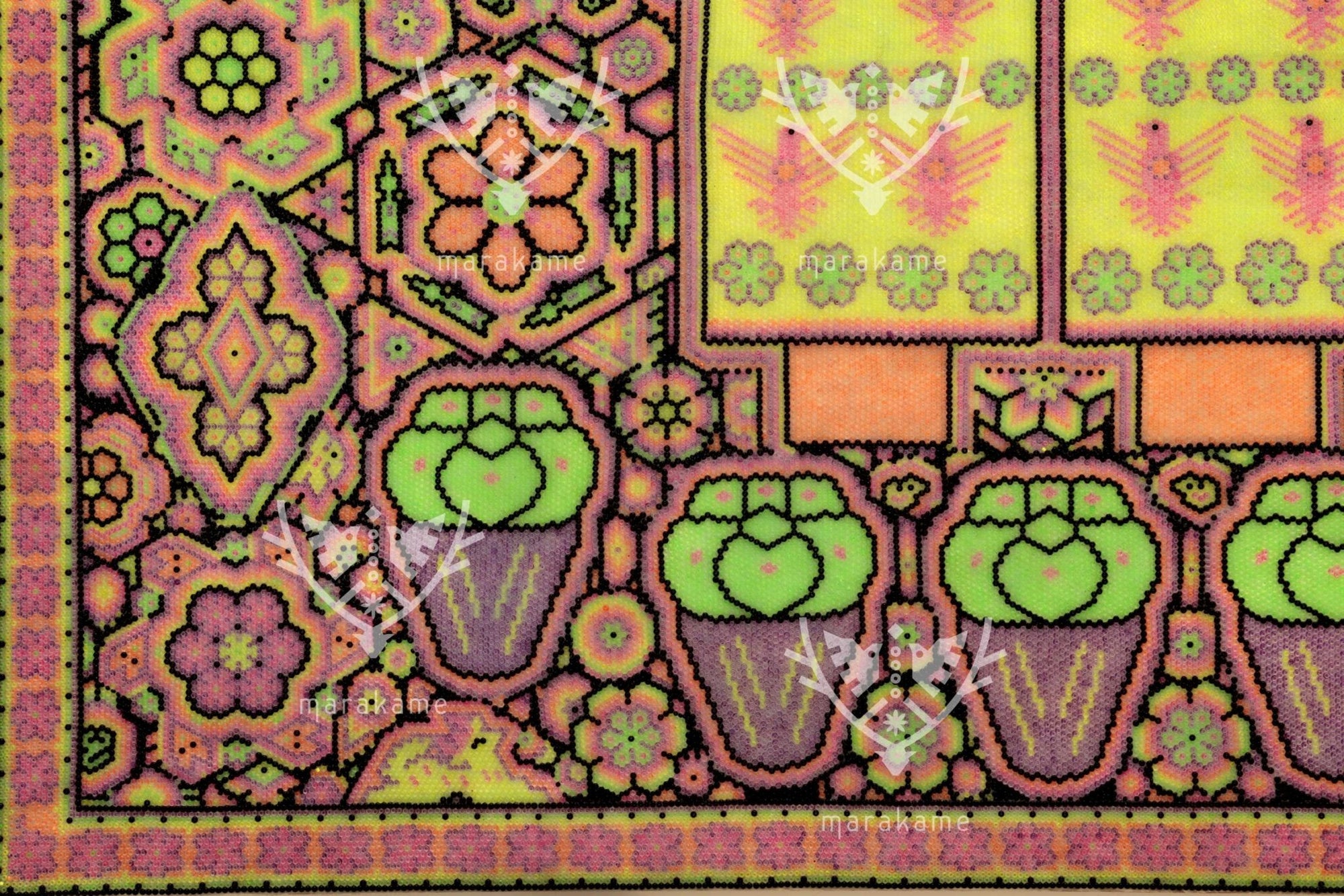 Nierika de Chaquira Círculo Huichol - Mara'akame Neón - 122 x 71.5 cm. - Arte Huichol - Marakame