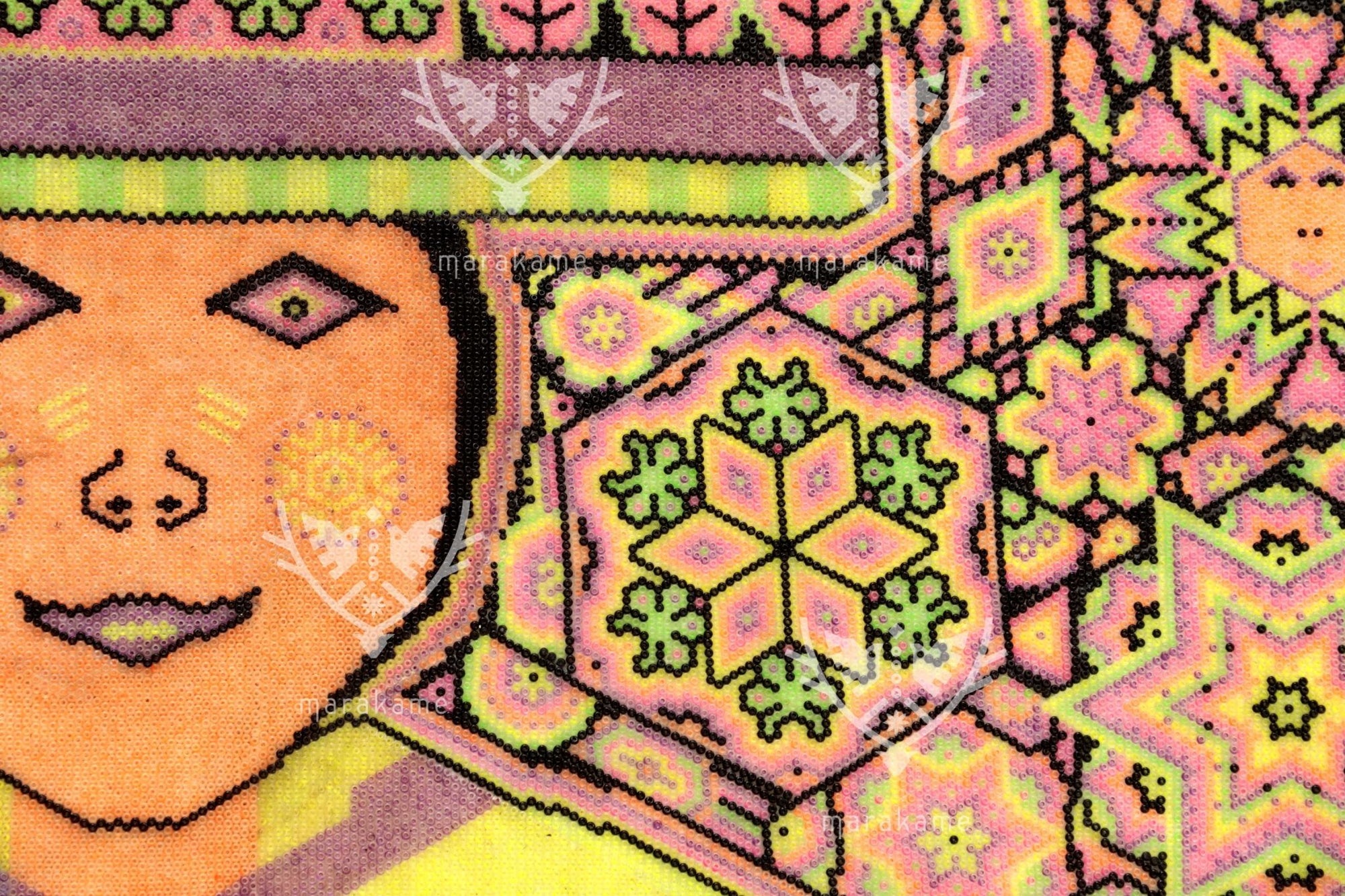 Nierika de Chaquira Círculo Huichol - Mara'akame Neón - 122 x 71.5 cm. - Arte Huichol - Marakame