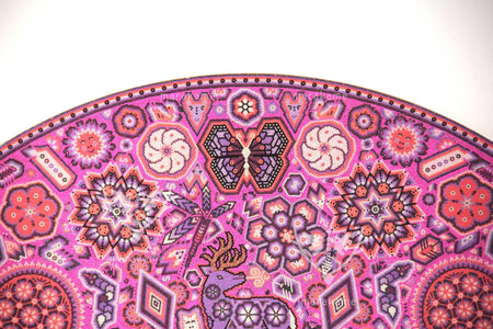 Prevendita - Nierika de Chaquira Huichol Circle - Tuutú muwieri Wirikuta - Peyote piumato proveniente dal luogo sacro dove nasce il peyote - 120 cm. - Arte Huichol - Marakame