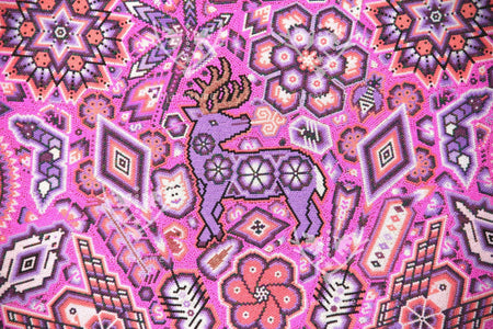 Prevendita - Nierika de Chaquira Huichol Circle - Tuutú muwieri Wirikuta - Peyote piumato proveniente dal luogo sacro dove nasce il peyote - 120 cm. - Arte Huichol - Marakame
