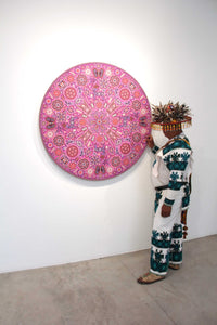 Prevendita - Nierika de Chaquira Huichol Circle - Tuutú muwieri Wirikuta - Peyote piumato proveniente dal luogo sacro dove nasce il peyote - 120 cm. - Arte Huichol - Marakame