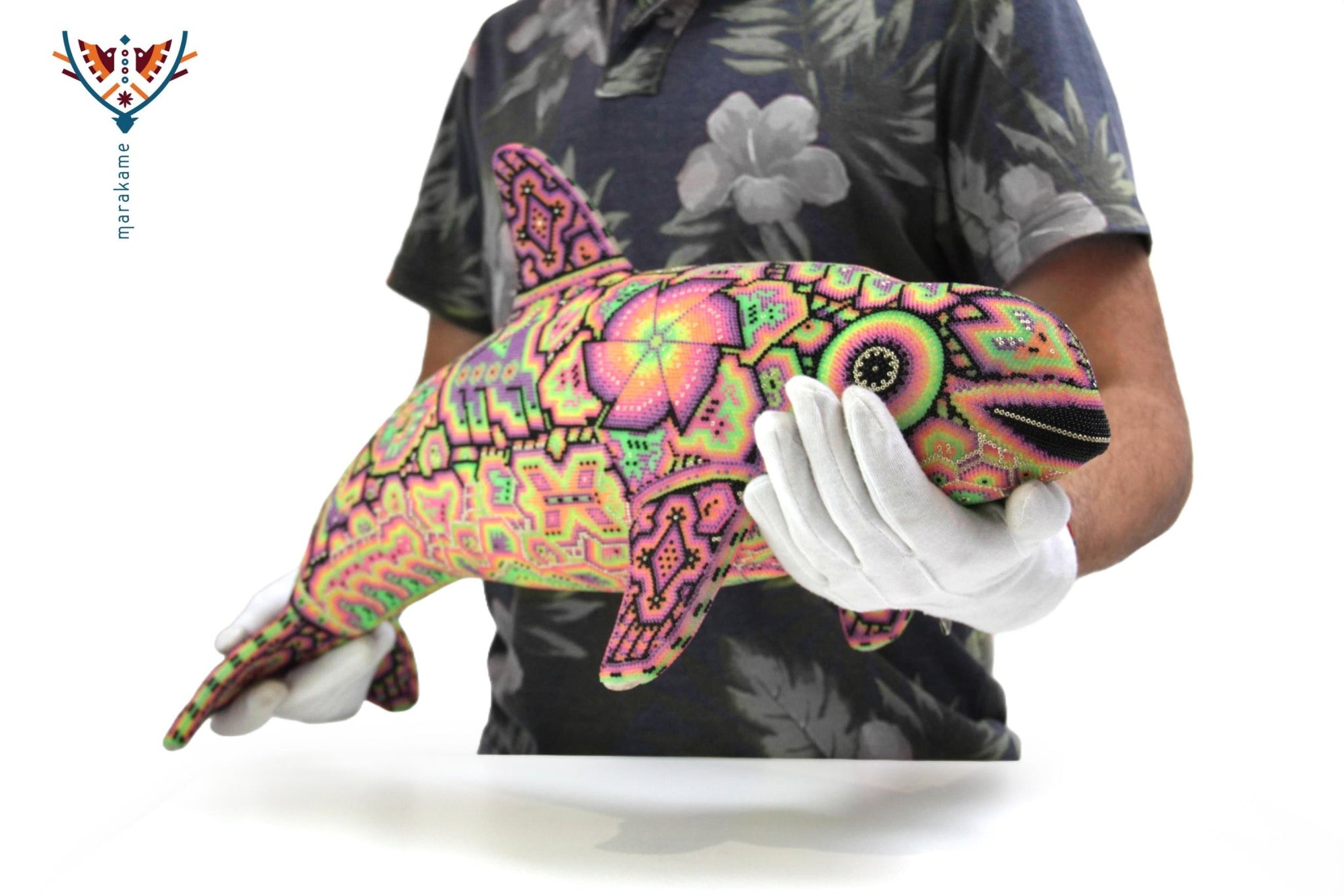 Presale - Vaquita porpoise with new neon crystals - Haramara II - Huichol Art - Marakame