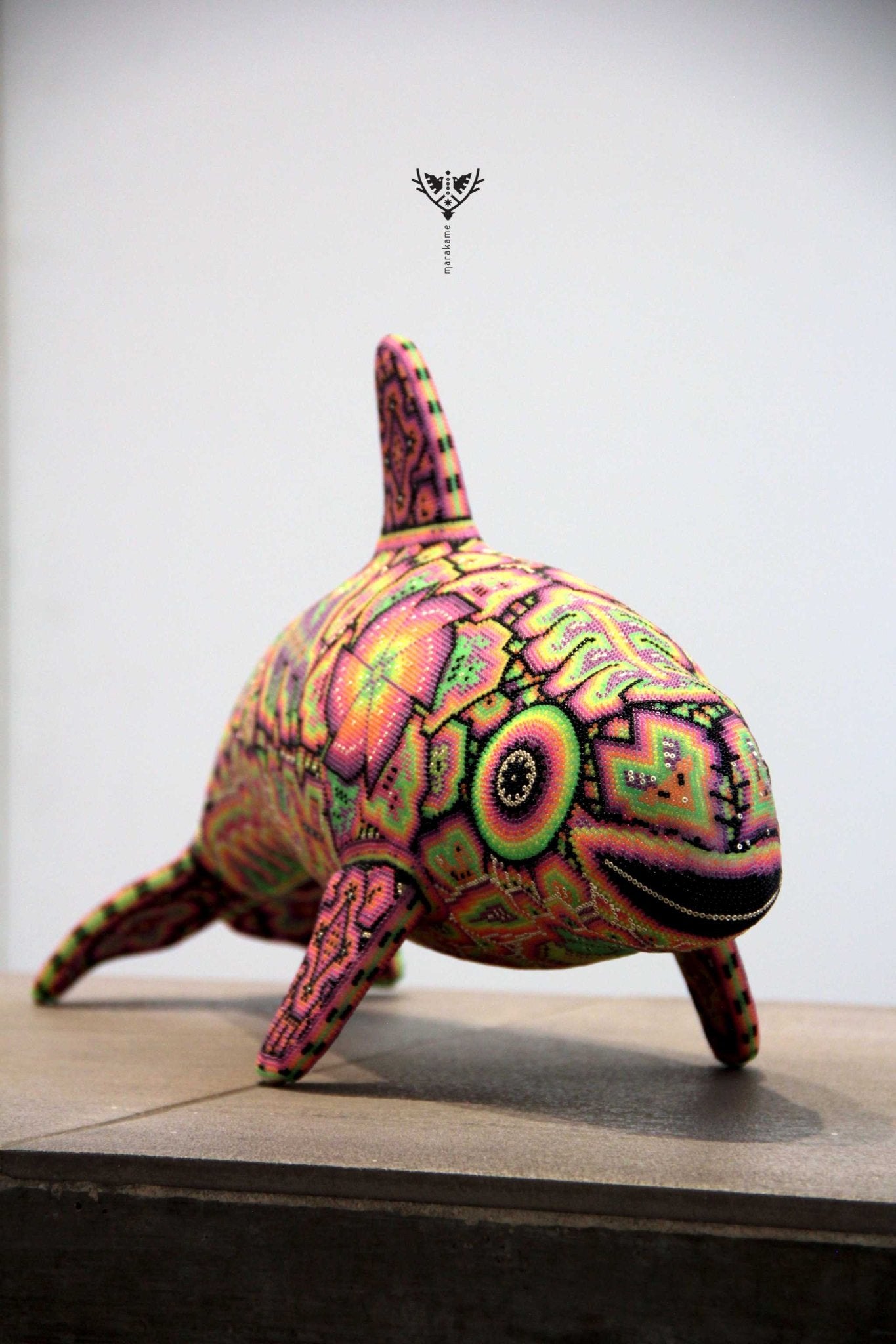 Presale - Vaquita porpoise with new neon crystals - Haramara II - Huichol Art - Marakame
