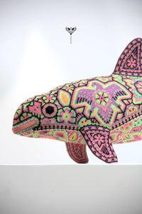 Presale - Vaquita porpoise with new neon crystals - Haramara II - Huichol Art - Marakame
