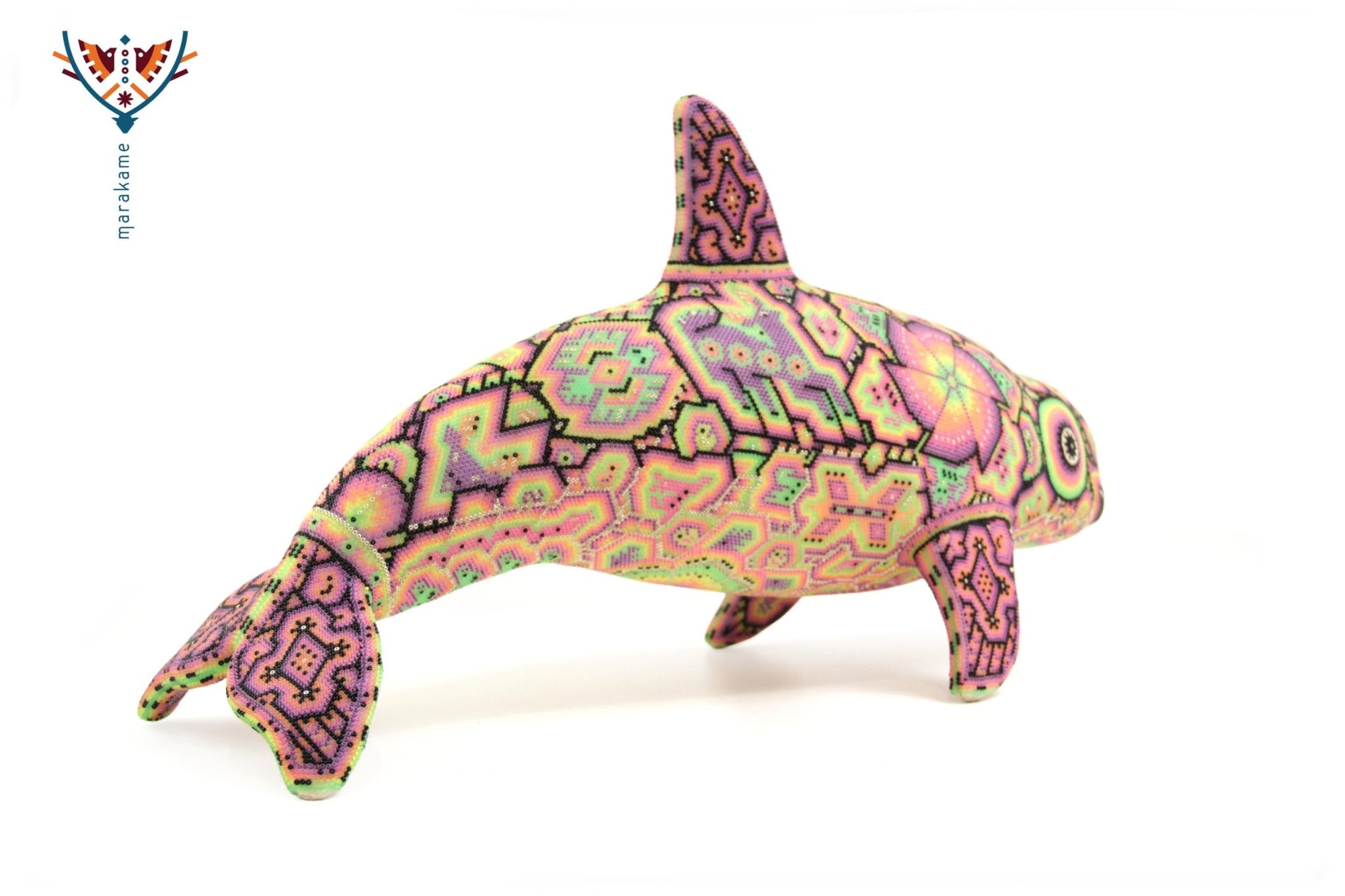 Presale - Vaquita porpoise with new neon crystals - Haramara II - Huichol Art - Marakame