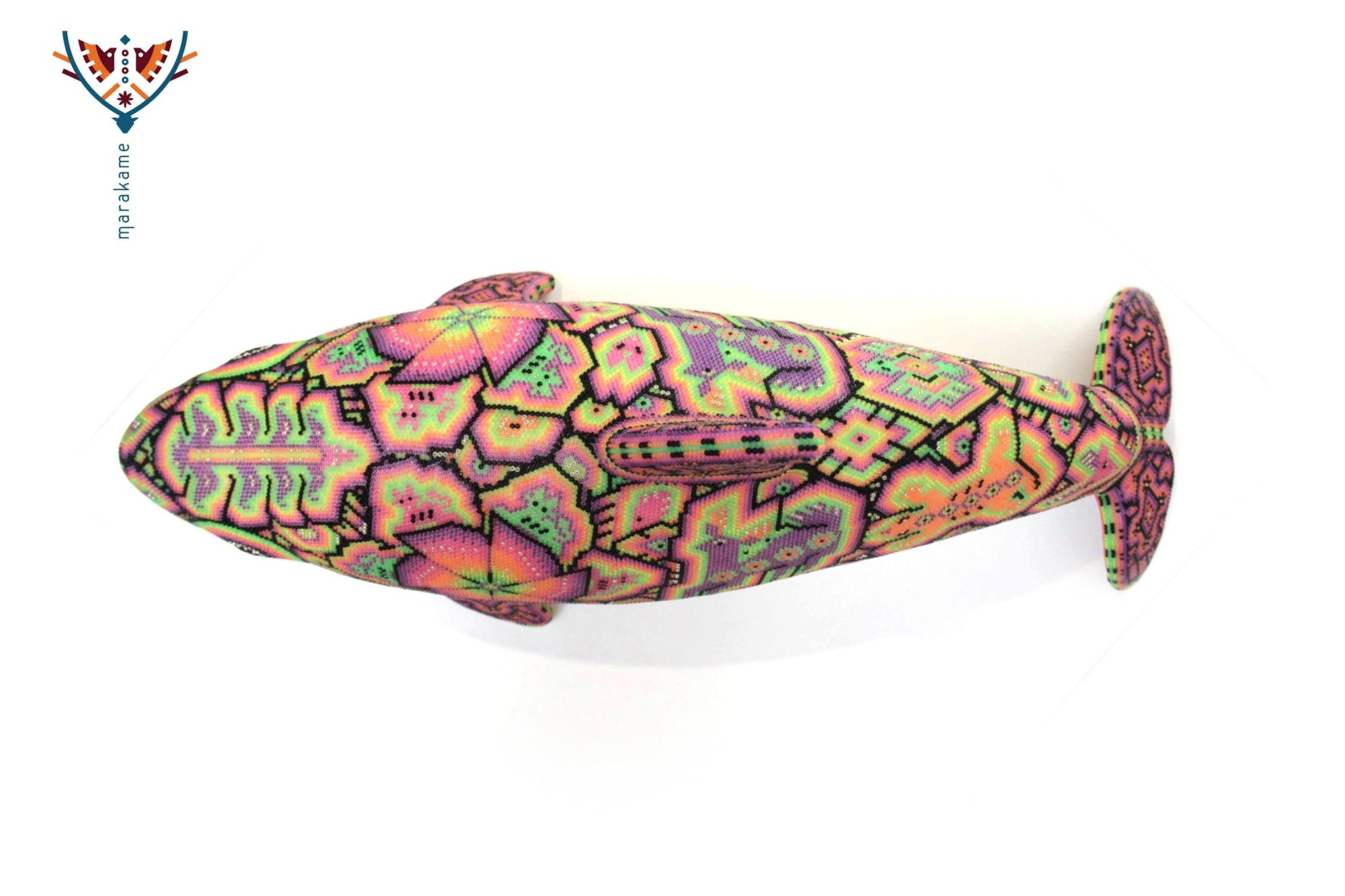 Presale - Vaquita porpoise with new neon crystals - Haramara II - Huichol Art - Marakame