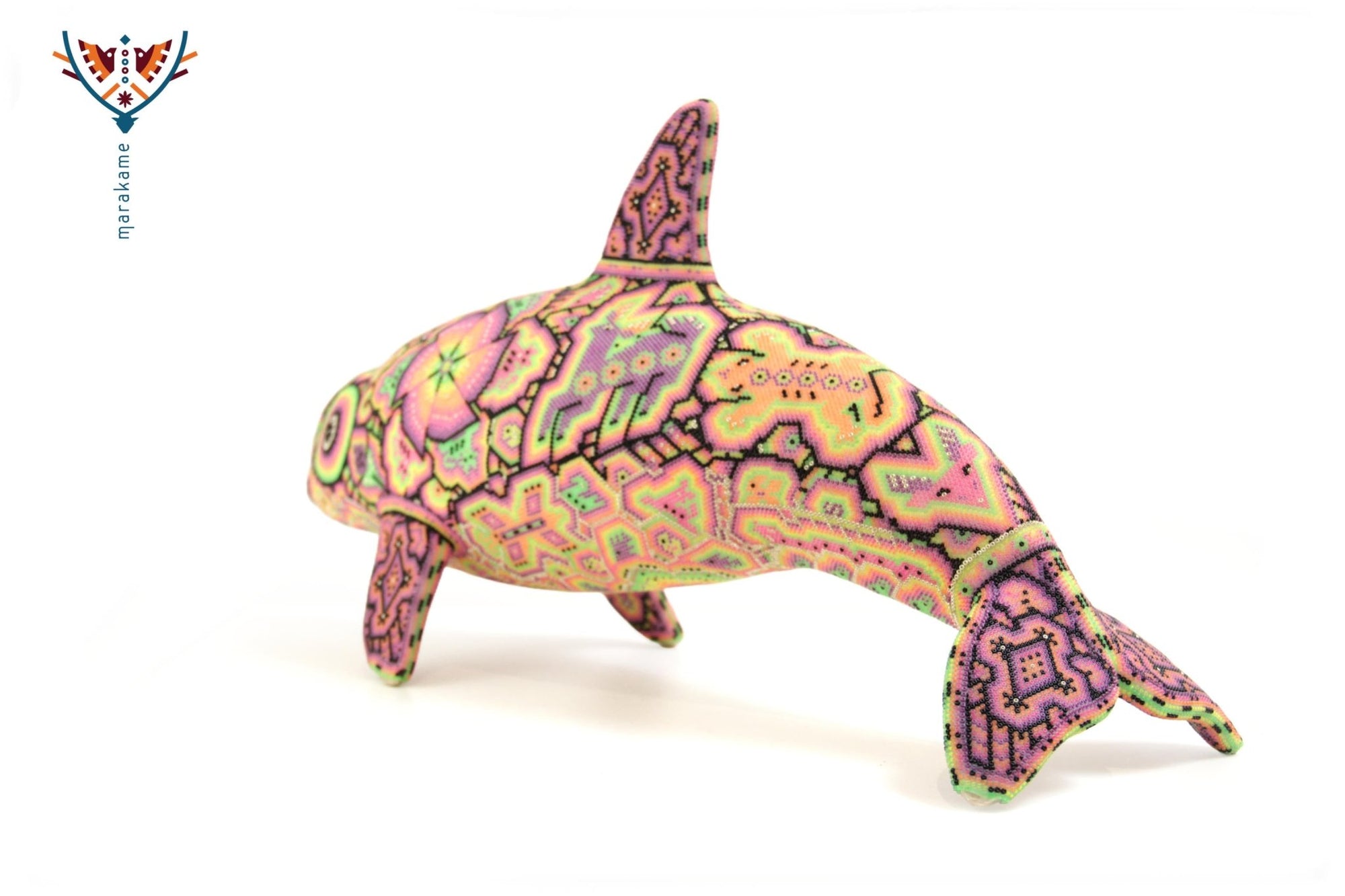 Presale - Vaquita porpoise with new neon crystals - Haramara II - Huichol Art - Marakame