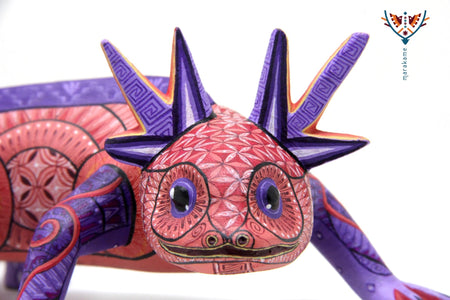 Alebrije - rosa Axolotl - Huichol-Kunst - Marakame