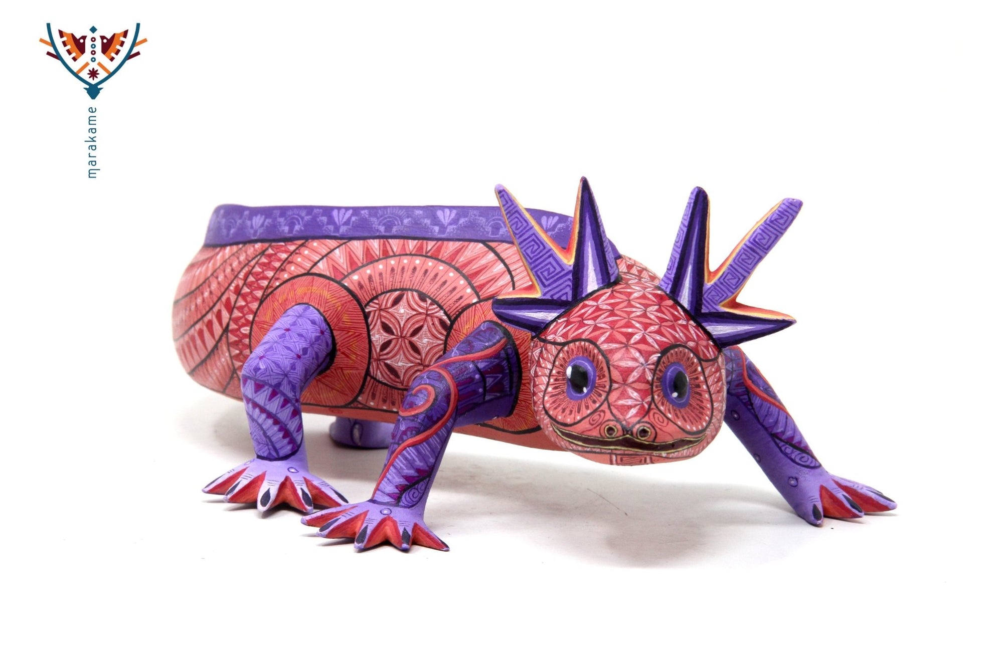 Alebrije - pink axolotl - Huichol art - Marakame
