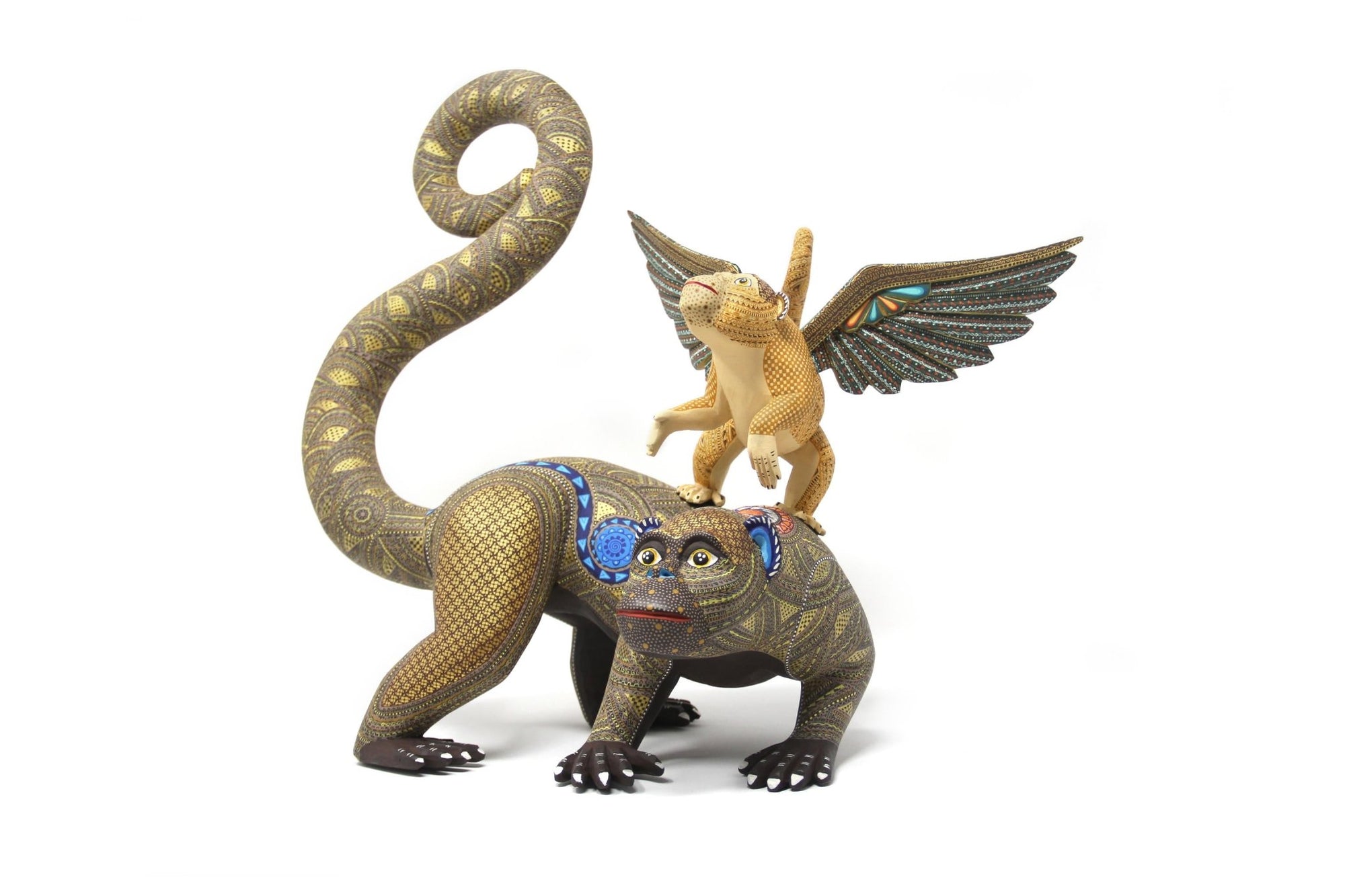 Alebrije - Chango with winged baby - Ripapa - Huichol Art - Marakame