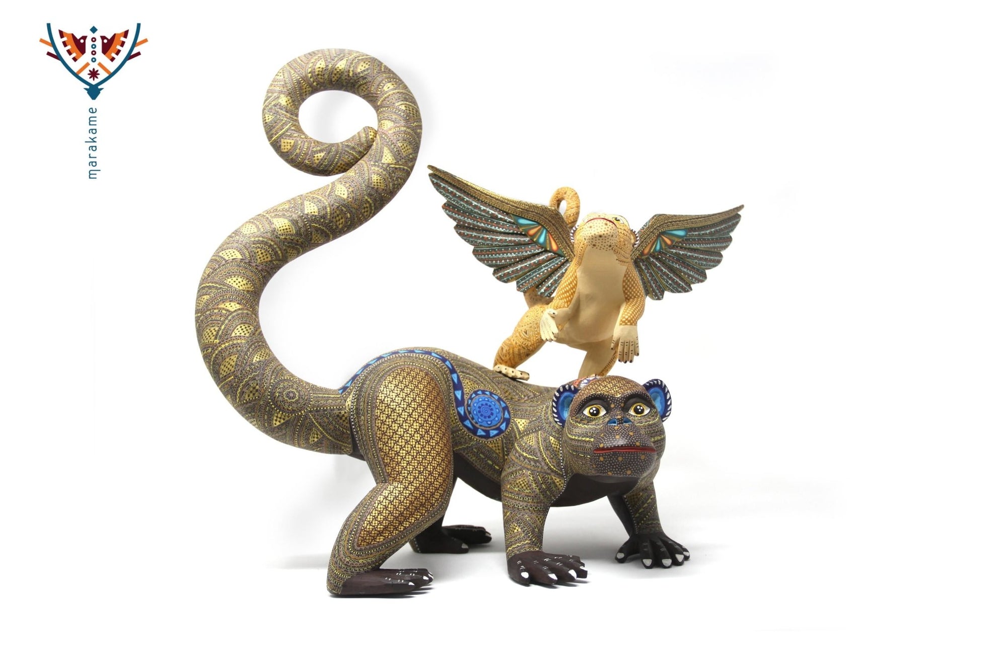 Alebrije - Chango with winged baby - Ripapa - Huichol Art - Marakame
