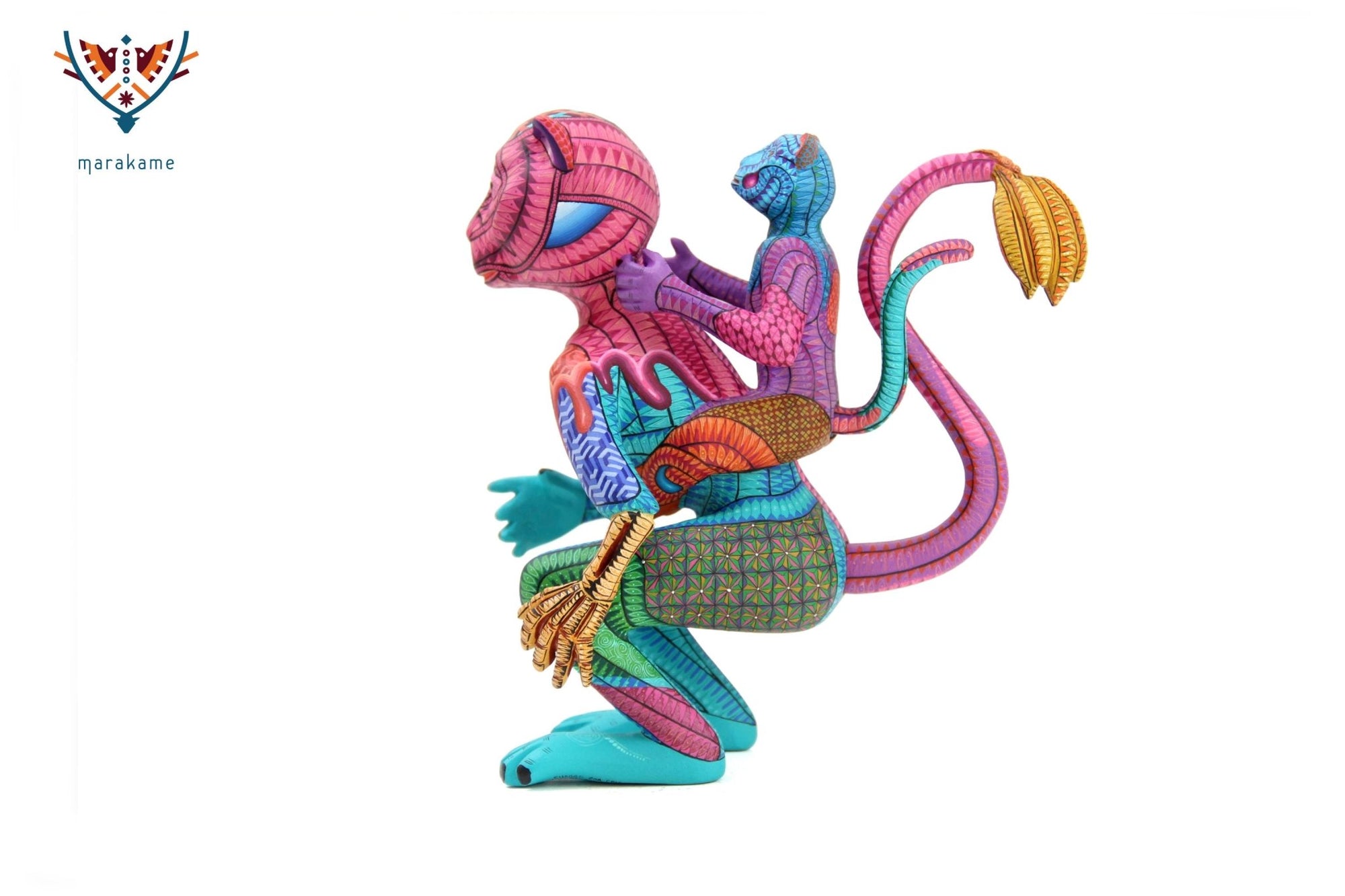 Alebrije - Chango con vitello - Arte Huichol - Marakame