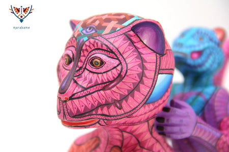 Alebrije - Chango avec veau - Art Huichol - Marakame