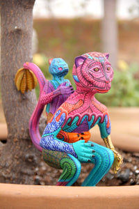 Alebrije - Chango avec veau - Art Huichol - Marakame