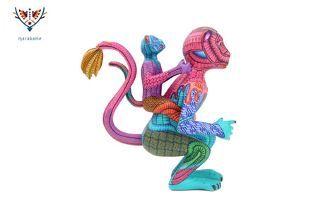 Alebrije - Chango con cría - Arte Huichol - Marakame