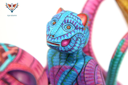 Alebrije - Chango avec veau - Art Huichol - Marakame