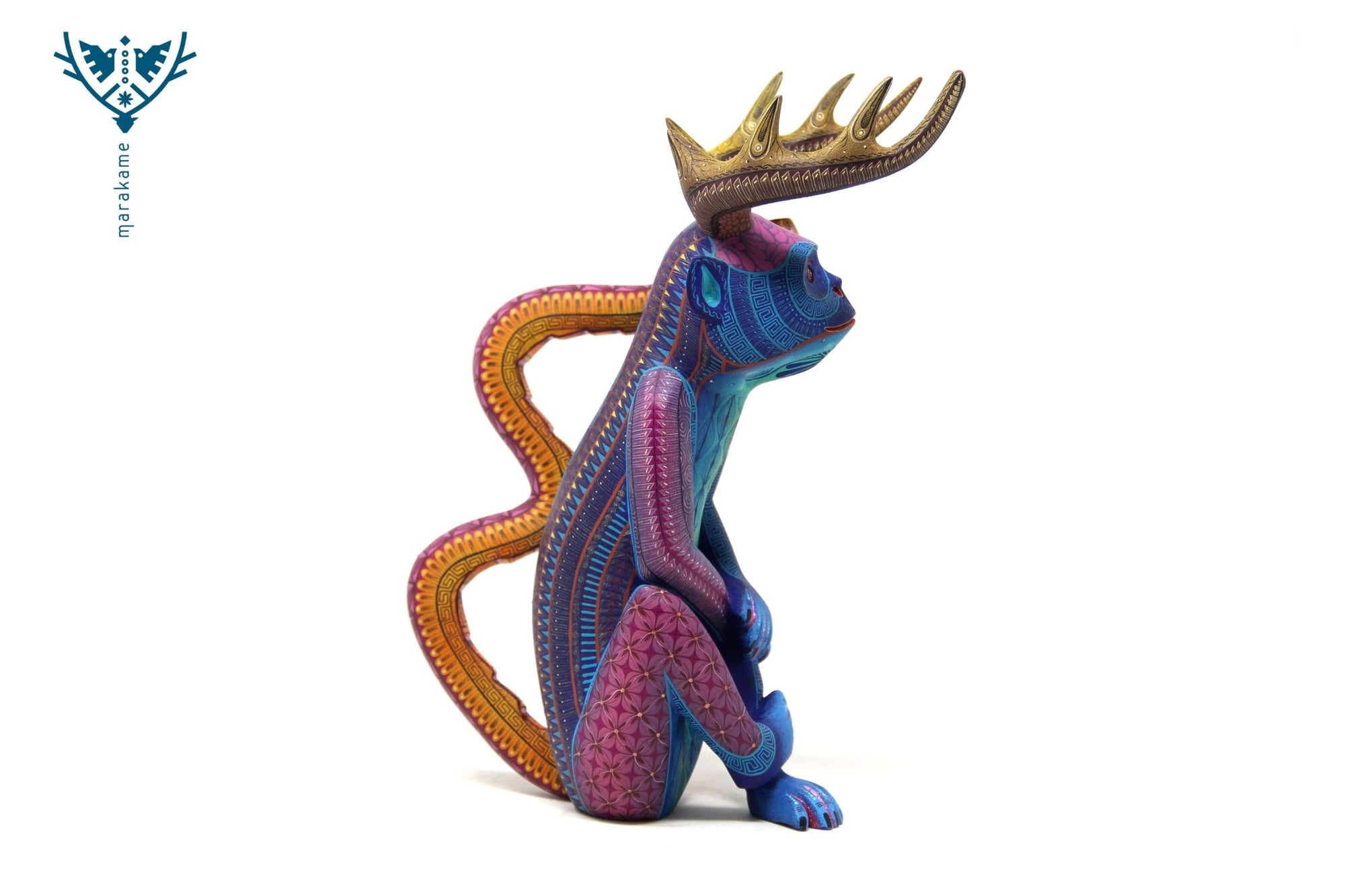 Alebrije - Snake Tail Horned Monkey - Huichol Art - Marakame