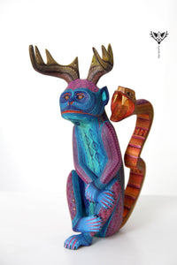 Alebrije - Chango cornudo cola de serpiente - Arte Huichol - Marakame