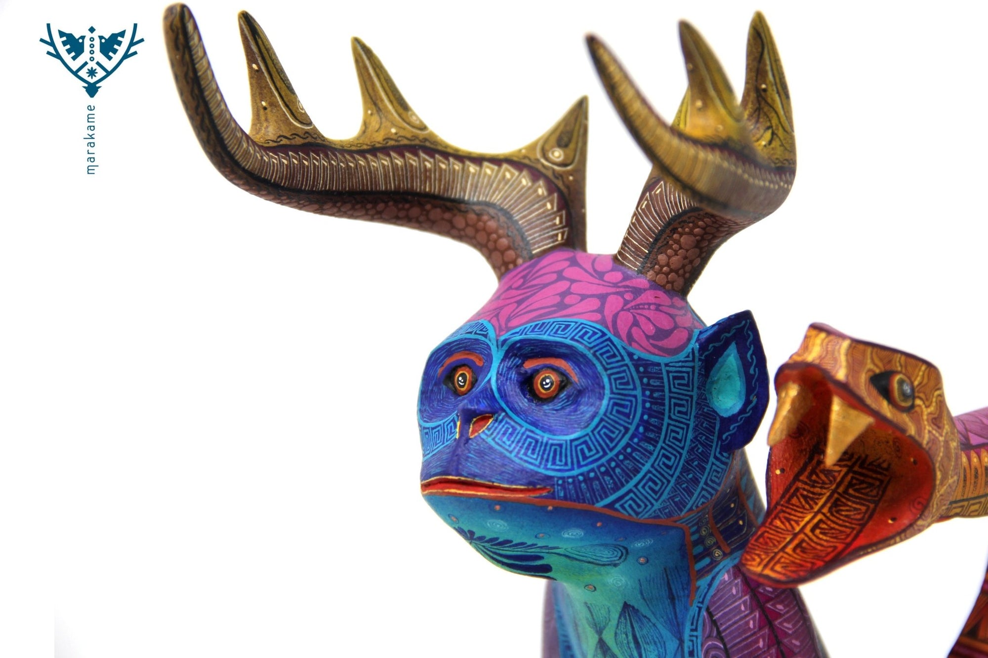 Alebrije - Chango cornudo cola de serpiente - Arte Huichol - Marakame