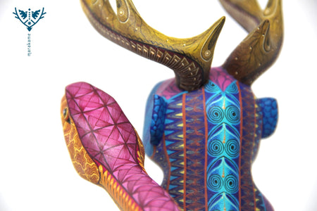 Alebrije - Chango cornudo cola de serpiente - Arte Huichol - Marakame