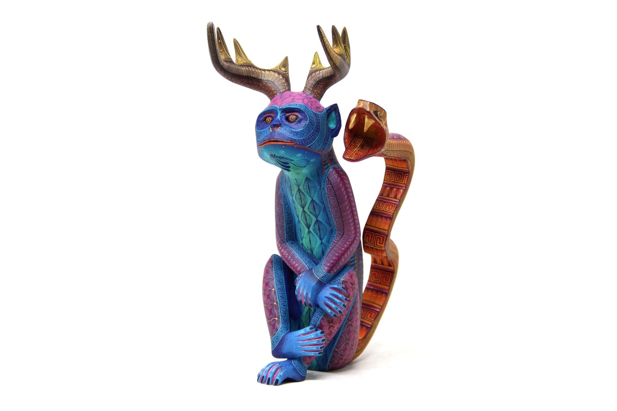 Alebrije - Chango cornudo cola de serpiente - Arte Huichol - Marakame