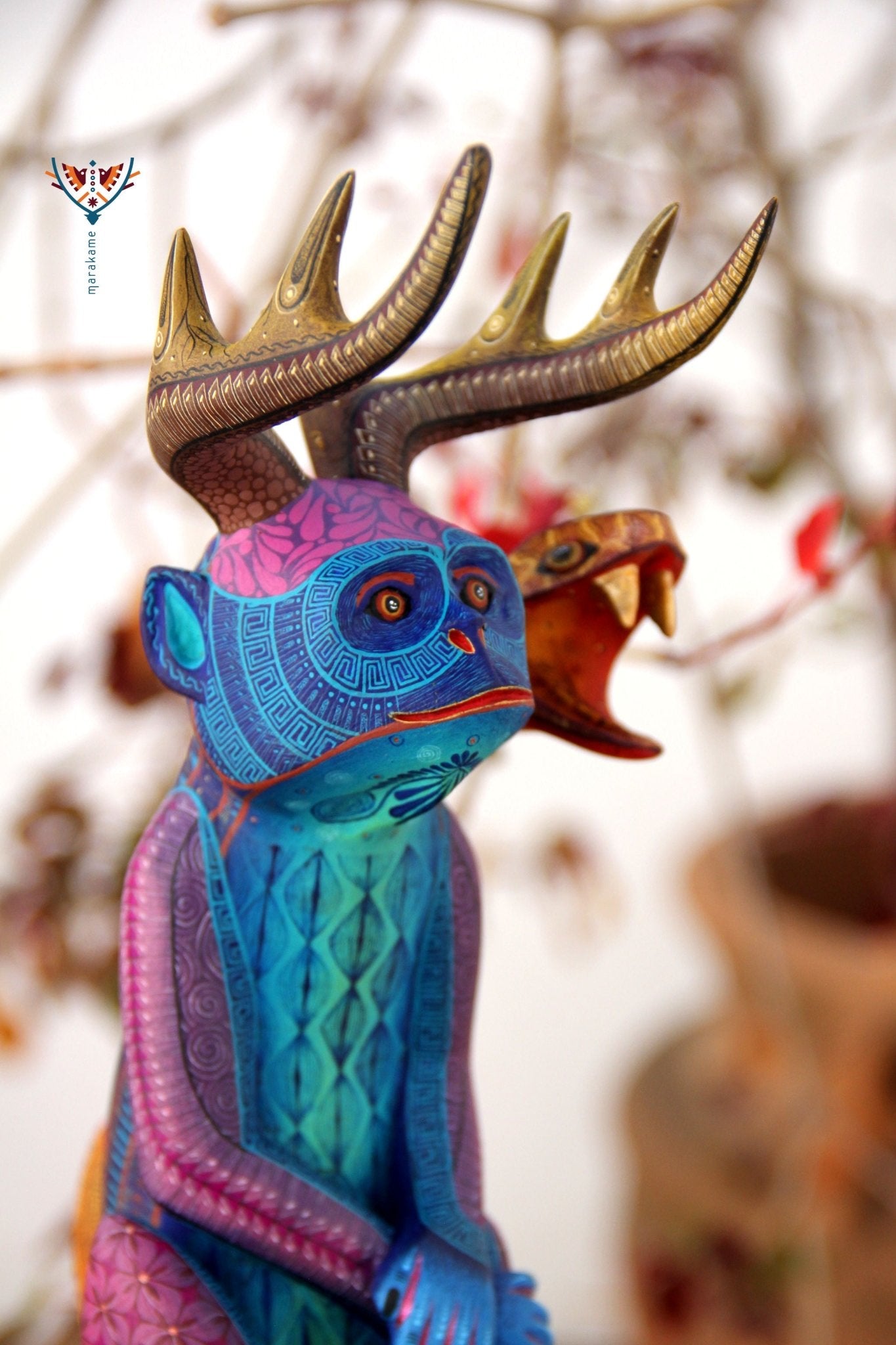 Alebrije - Chango cornudo cola de serpiente - Arte Huichol - Marakame