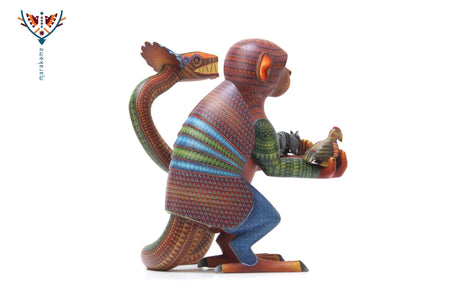 Alebrije - Fusión Chango Armadillo Quetzalcoatl con nahuales - Arte Huichol - Marakame