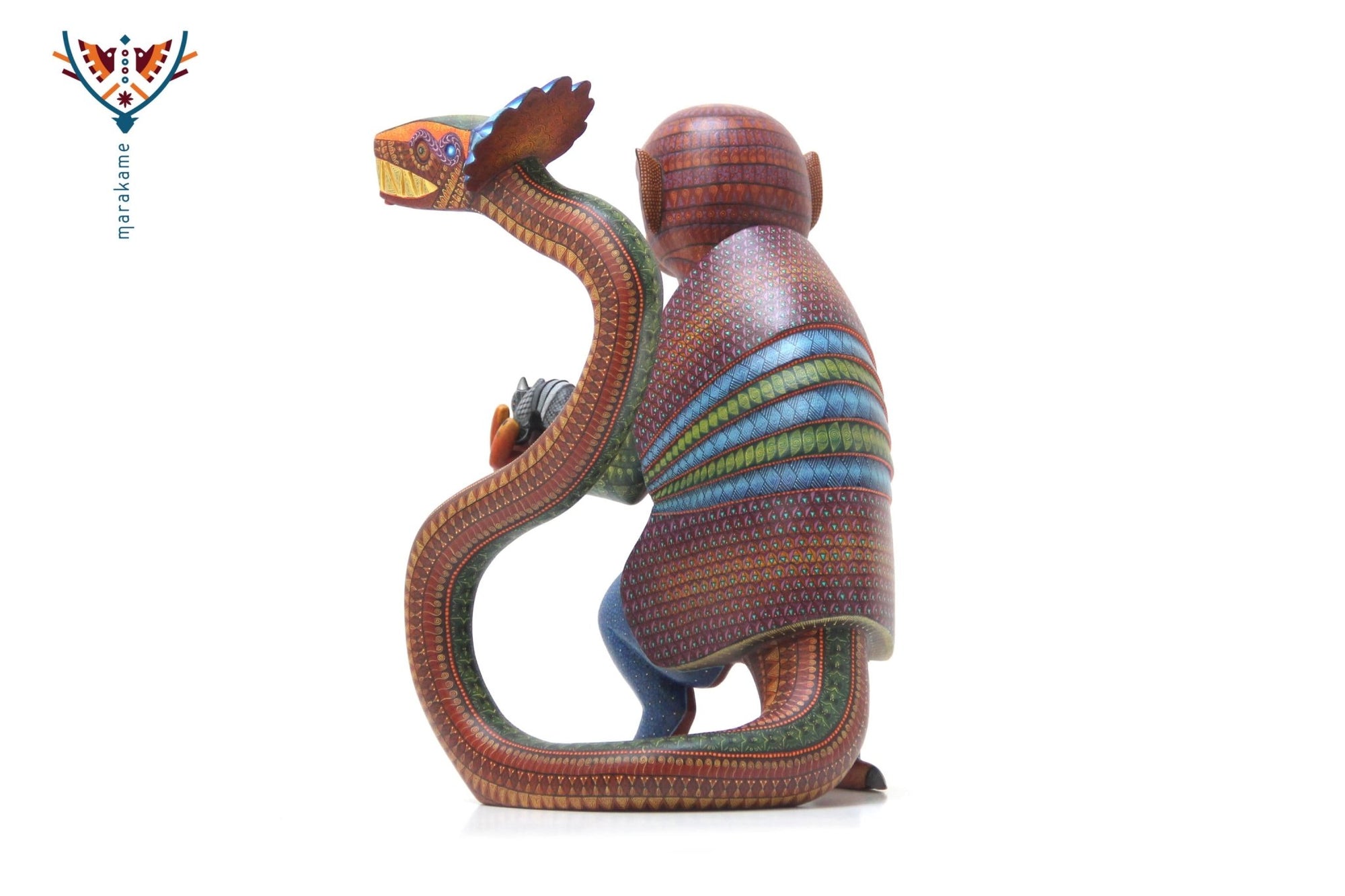 Alebrije - Fusión Chango Armadillo Quetzalcoatl con nahuales - Arte Huichol - Marakame