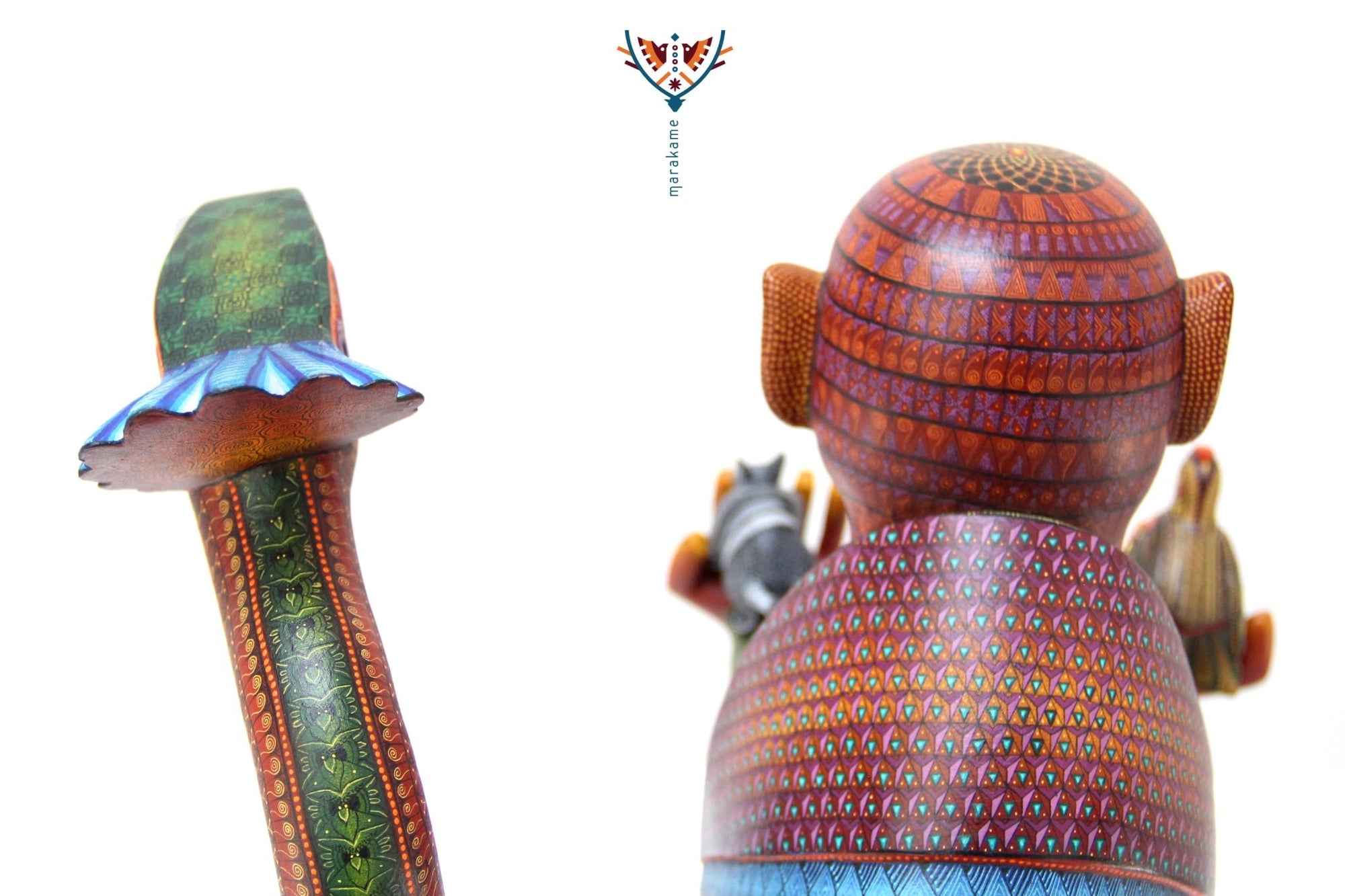 Alebrije - Fusión Chango Armadillo Quetzalcoatl con nahuales - Arte Huichol - Marakame