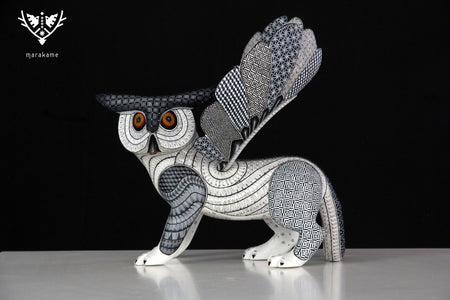 Alebrije - Tiger Owl Fusion - Huichol Art - Marakame
