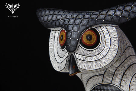 Alebrije - Tiger Owl Fusion - Huichol Art - Marakame