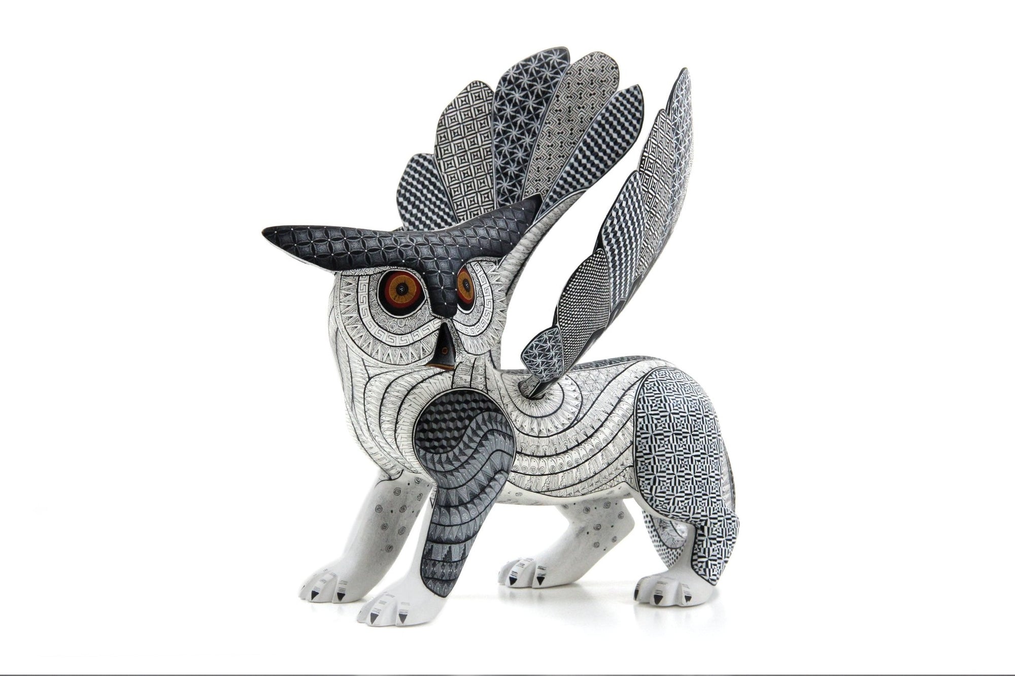 Alebrije - Tiger Owl Fusion - Huichol Art - Marakame