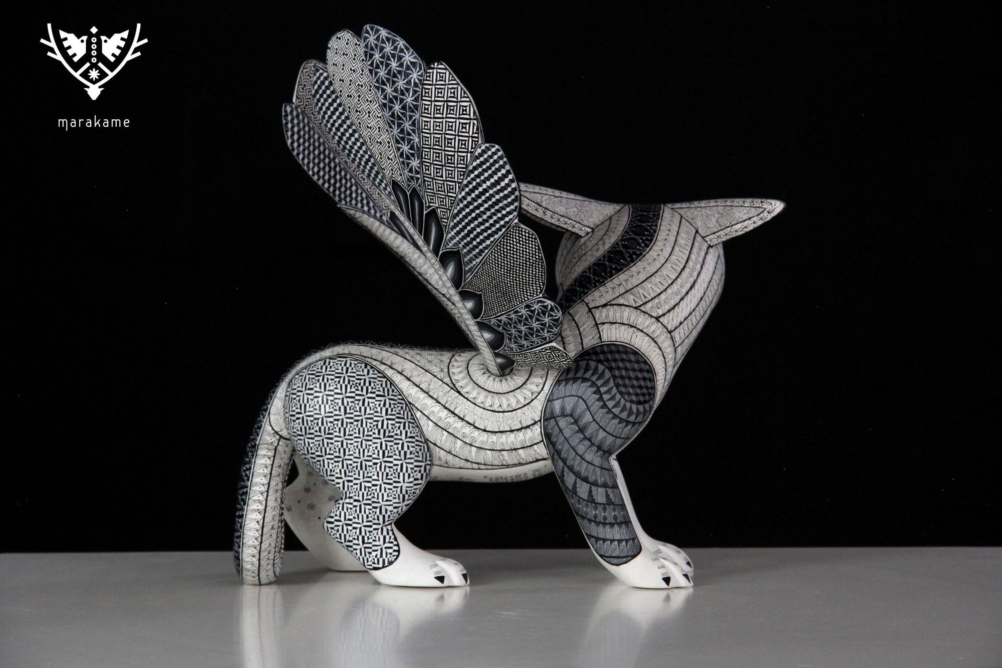 Alebrije - Tiger Owl Fusion - Huichol Art - Marakame