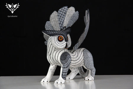 Alebrije - Tiger Owl Fusion - Huichol Art - Marakame