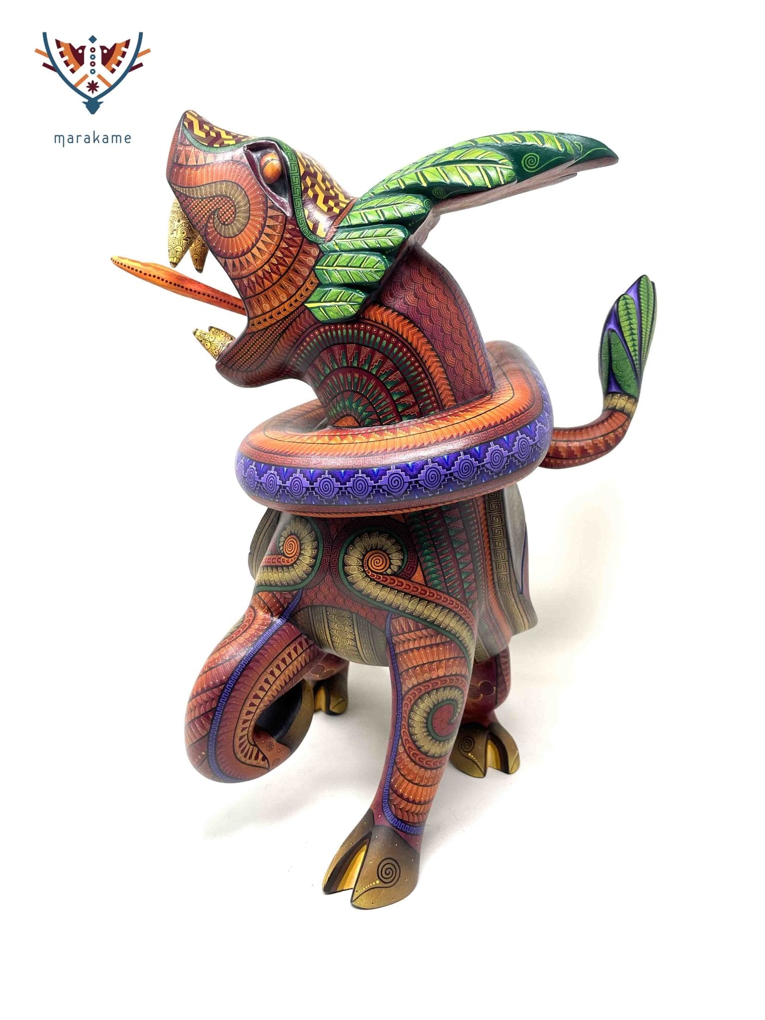 Alebrije - Zapotec Fusion Serpent - Deer - Tortoise - Huichol Art - Marakame