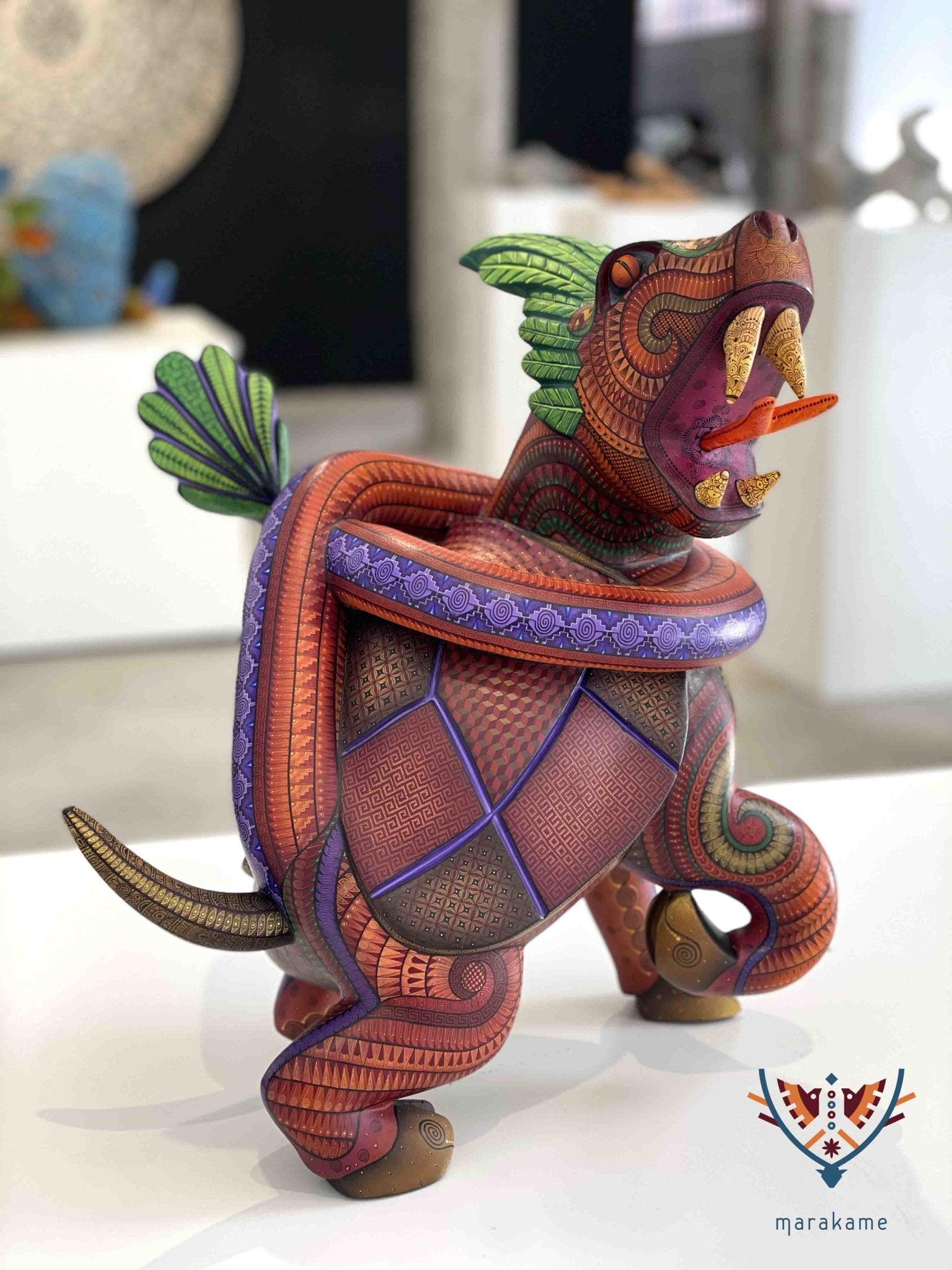 Alebrije - Zapotec Fusion Serpent - Hirsch - Schildkröte - Huichol Art - Marakame