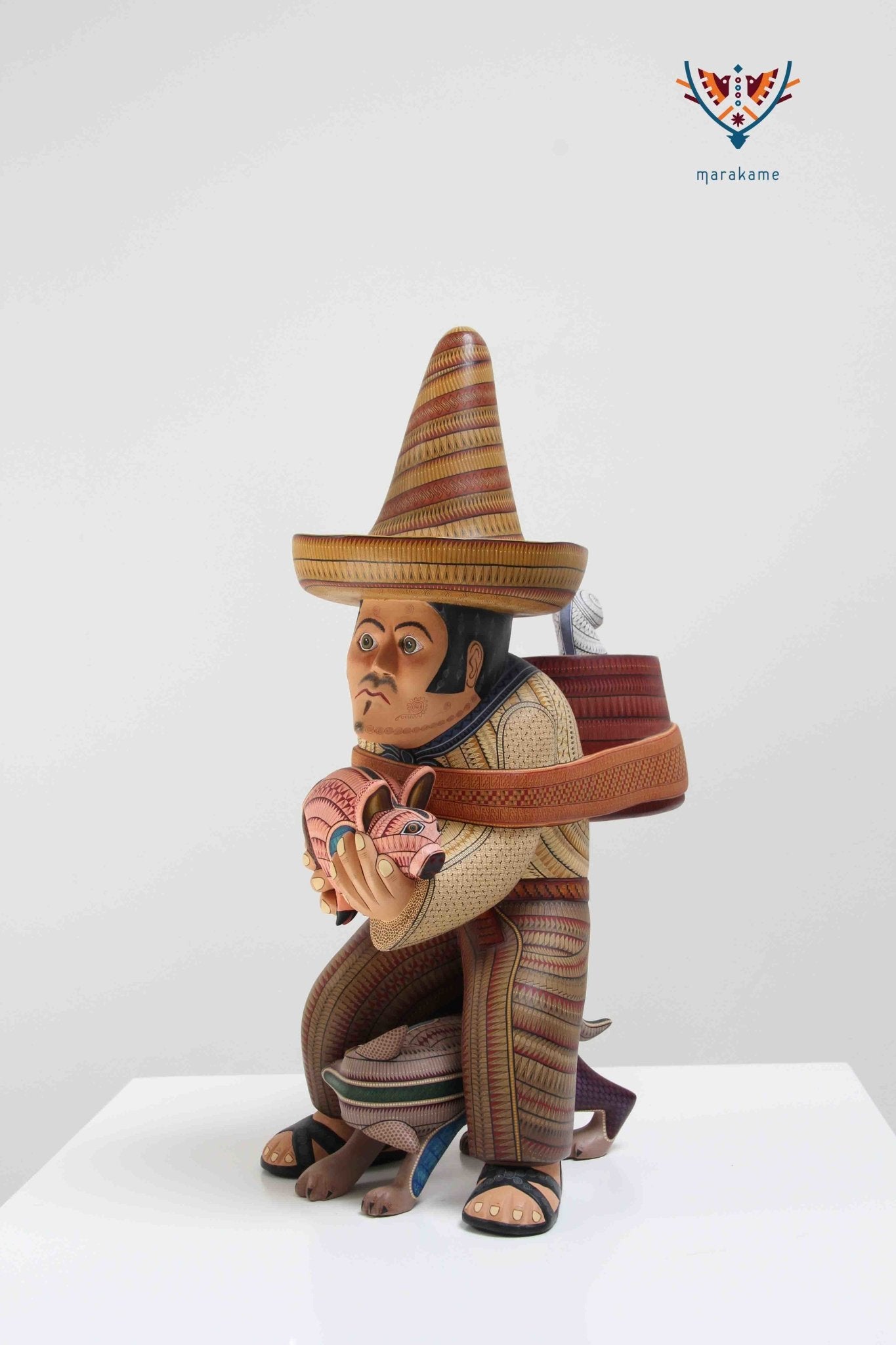 Alebrije - Indian with offering - Biguié '- Huichol art - Marakame
